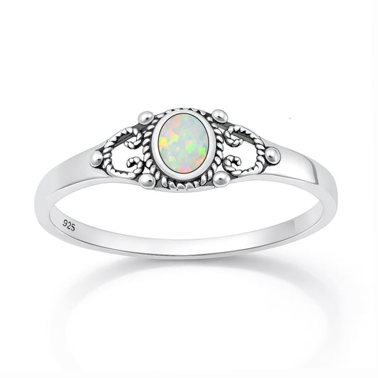 Silver Lab Opal Ring - Filigree