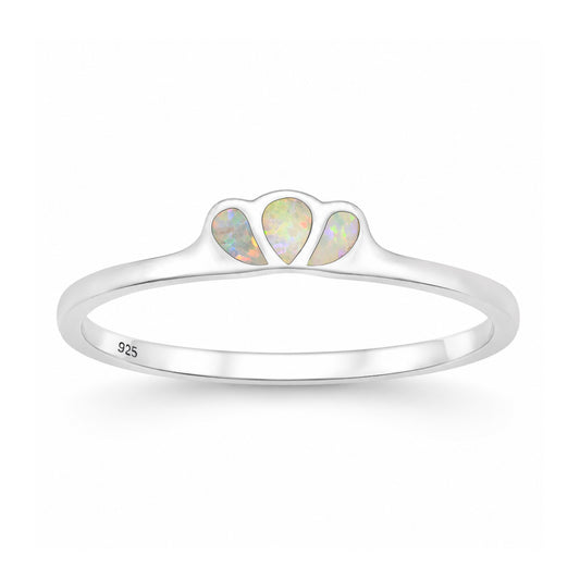 Silver Lab Opal Ring - Triple Tear Drop
