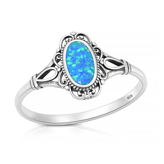 Silver Lab Opal Ring - Vintage Style Filigree