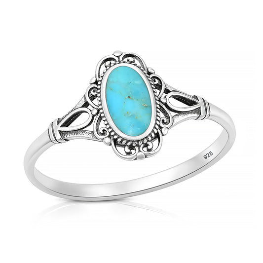 Silver Stone Ring - Vintage Style Filigree