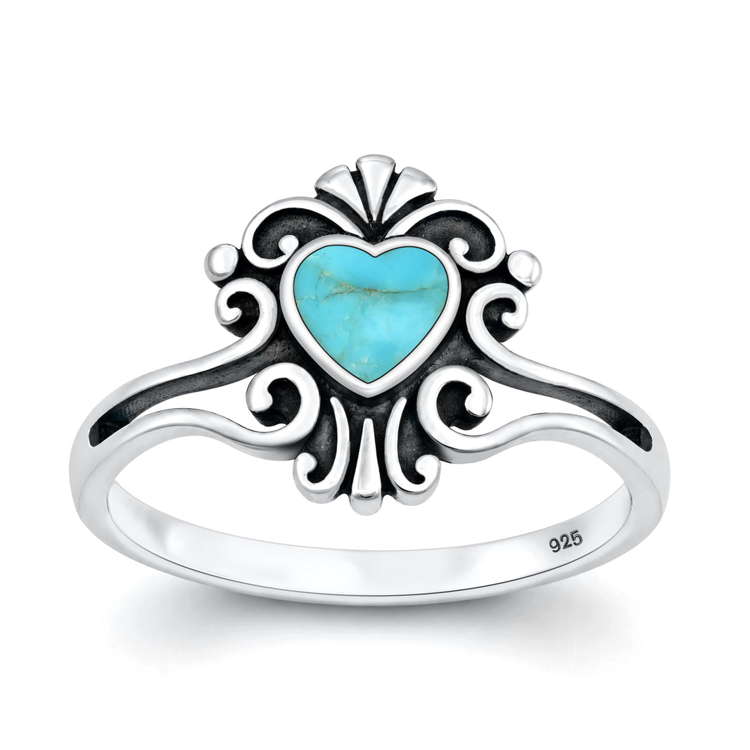 Silver Stone Ring - Heart Filigree