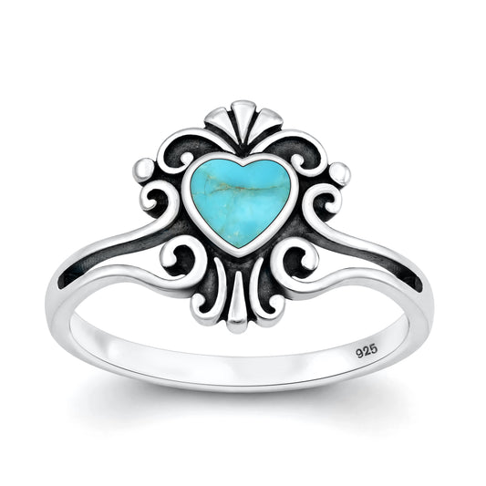 Silver Stone Ring - Heart Filigree
