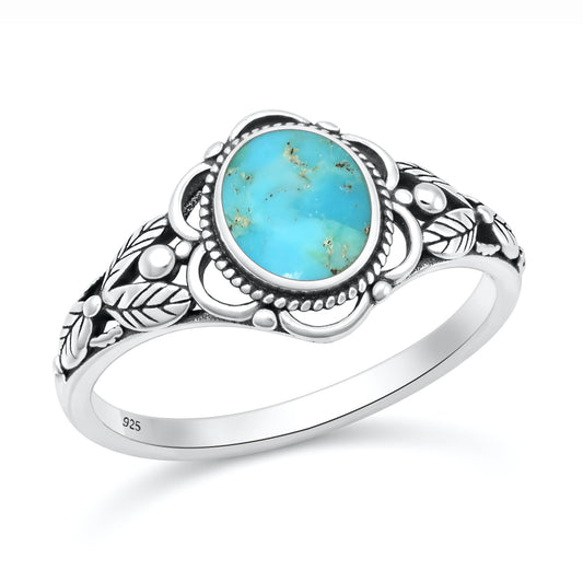 Silver Stone Ring - Bali Leaves