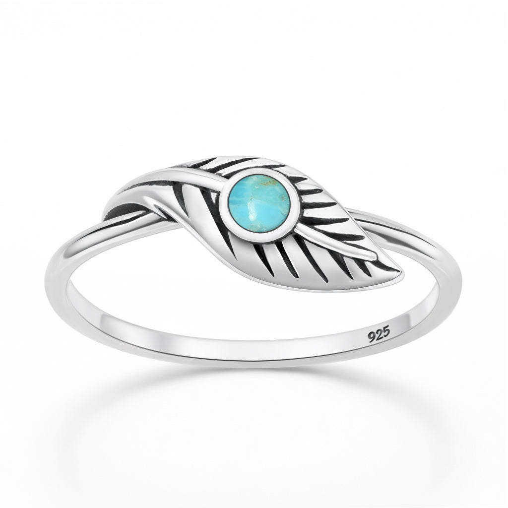 Silver Stone Ring - Feather