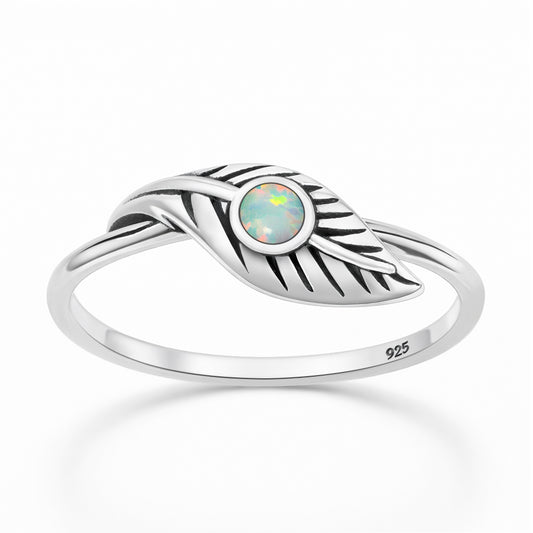 Silver Lab Opal Ring - Feather