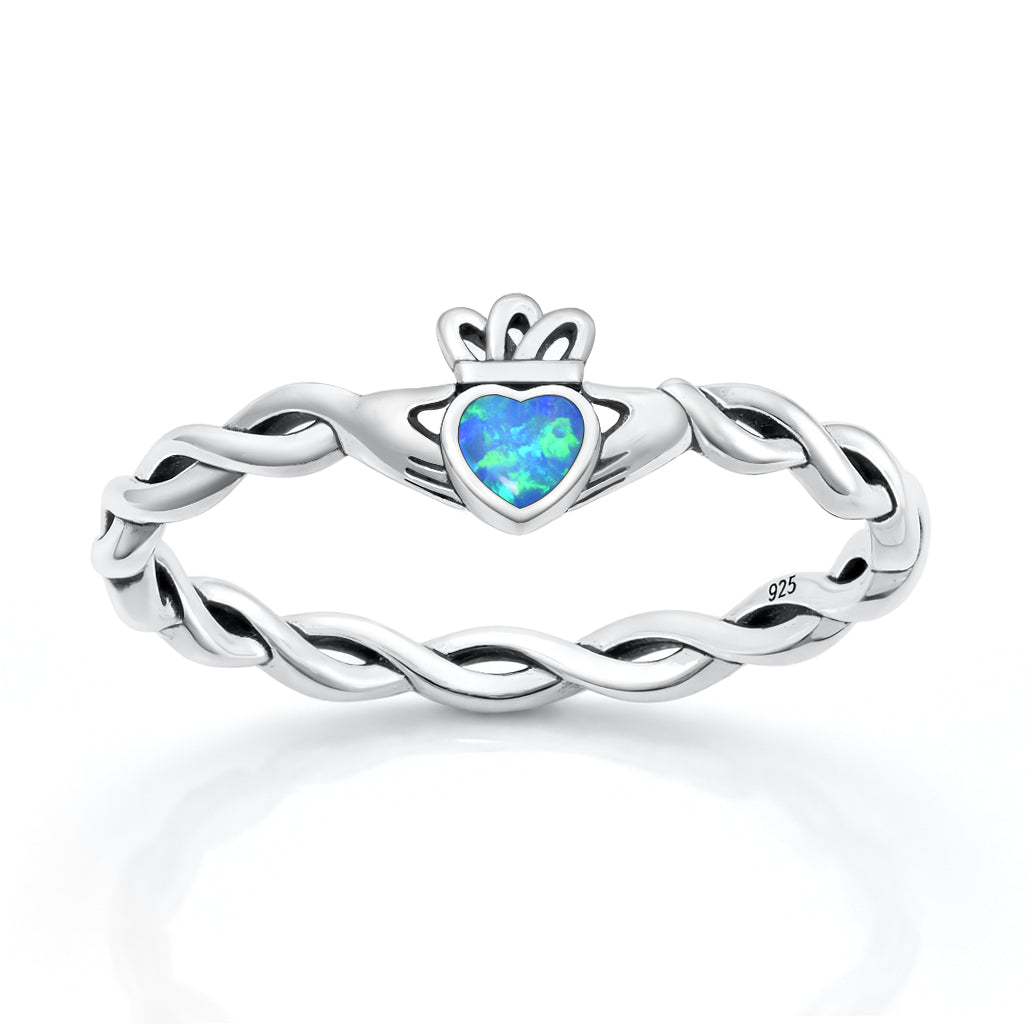 Silver Lab Opal Ring - Claddagh