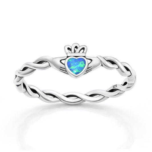Silver Lab Opal Ring - Claddagh
