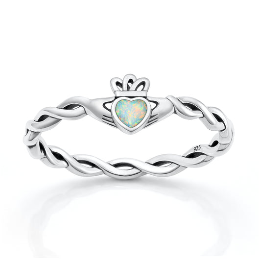 Silver Lab Opal Ring - Claddagh