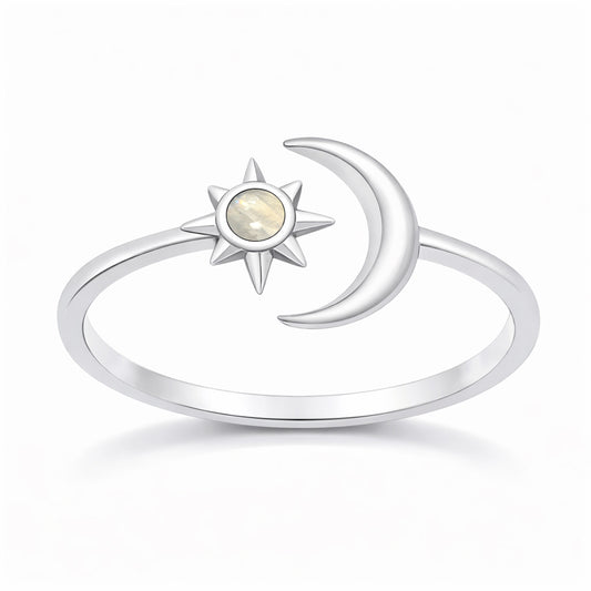 Silver Stone Ring - Moon & Star