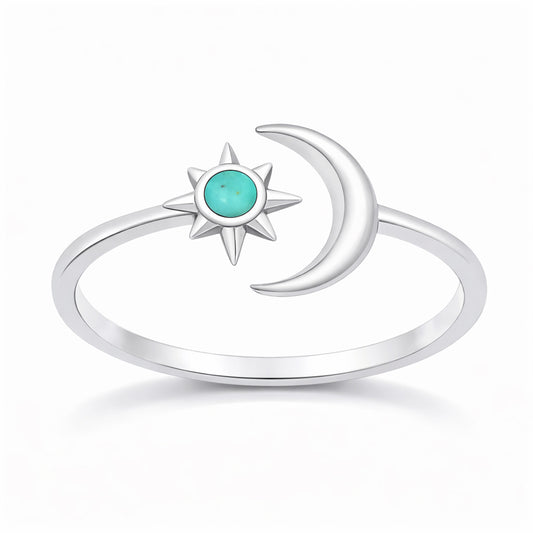 Silver Stone Ring - Moon & Star