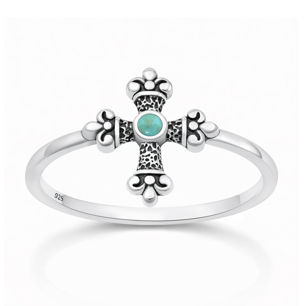 Silver Stone Ring - Medieval Cross