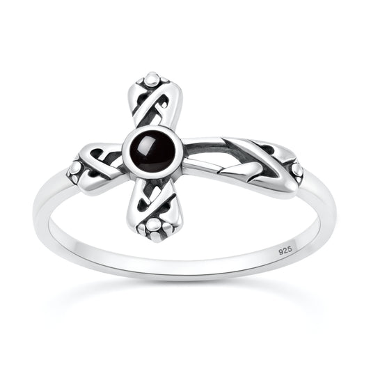 Silver Stone Ring - Cross
