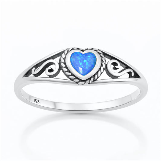 Silver Lab Opal Ring - Heart