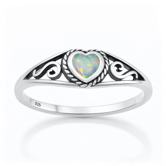 Silver Lab Opal Ring - Heart