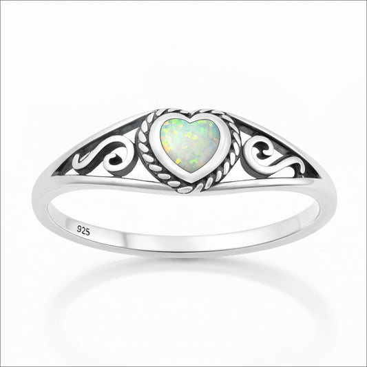 Silver Lab Opal Ring - Heart