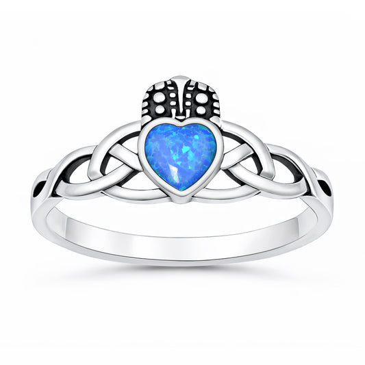 Silver Lab Opal Ring - Claddagh