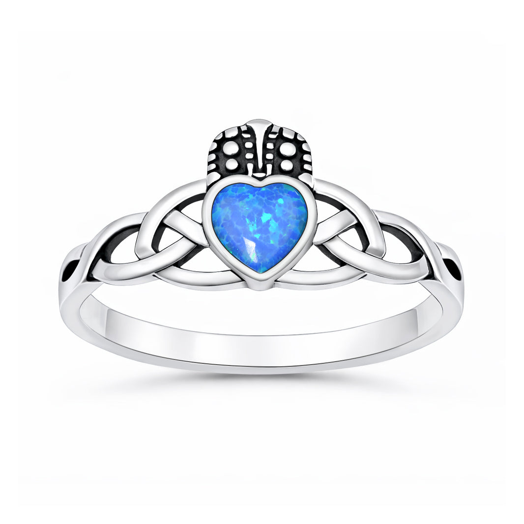 Silver Lab Opal Ring - Claddagh