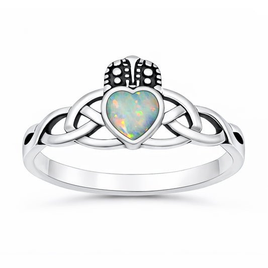 Silver Lab Opal Ring - Claddagh