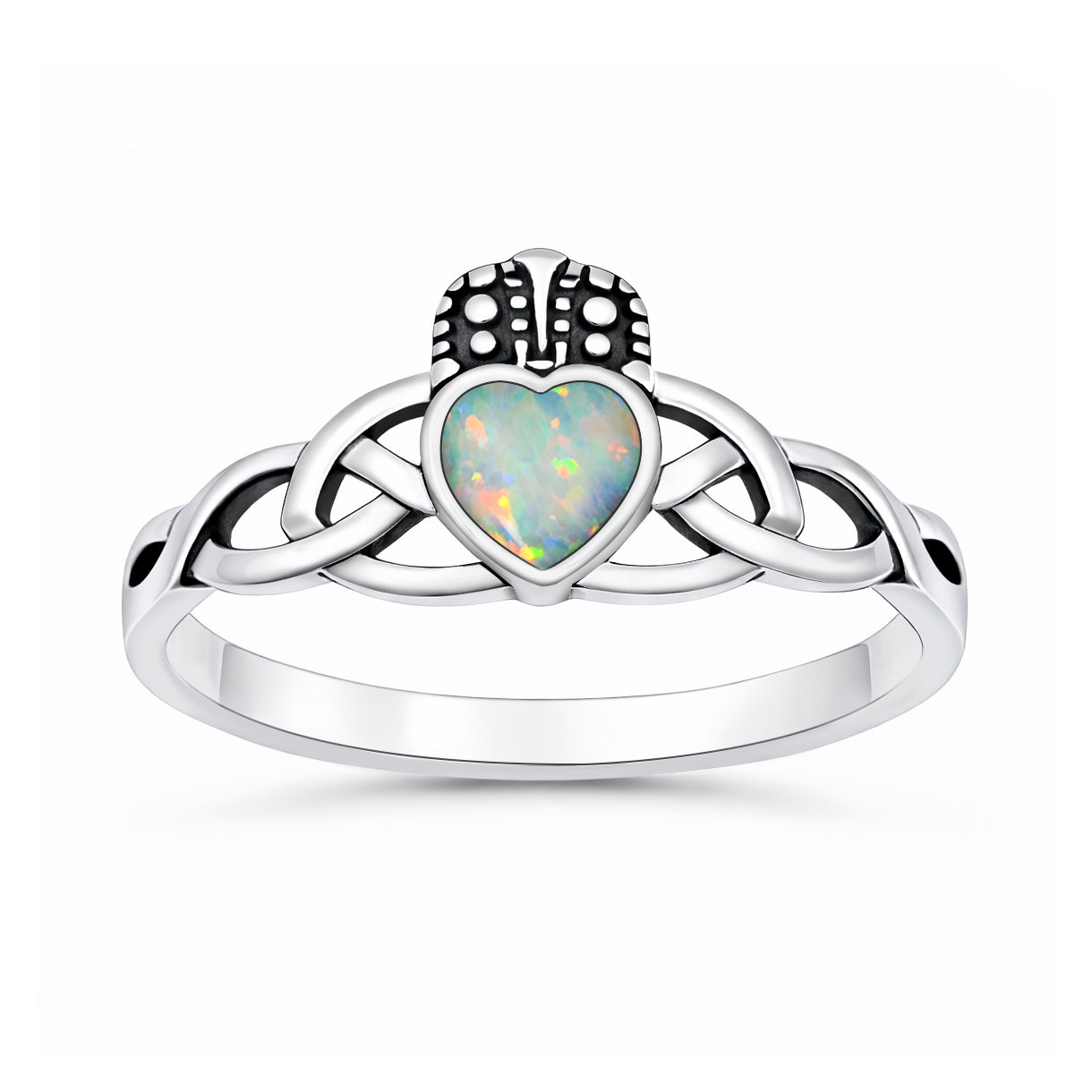Silver Lab Opal Ring - Claddagh
