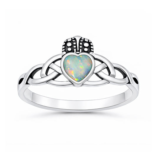 Silver Lab Opal Ring - Claddagh