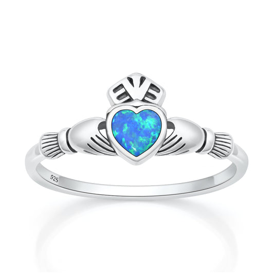 Silver Lab Opal Ring - Claddagh