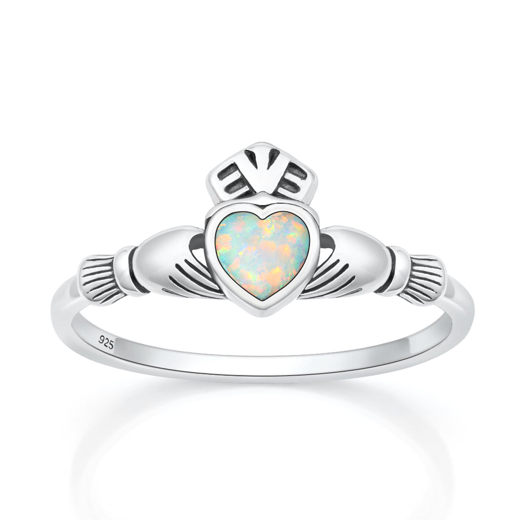 Silver Lab Opal Ring - Claddagh