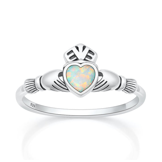 Silver Lab Opal Ring - Claddagh