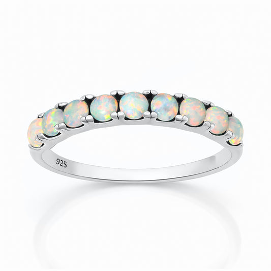 Silver Lab Opal Ring - Half Eternity Band