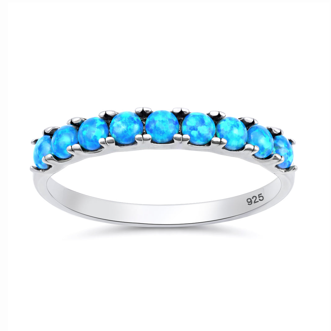 Silver Lab Opal Ring - Half Eternity Band