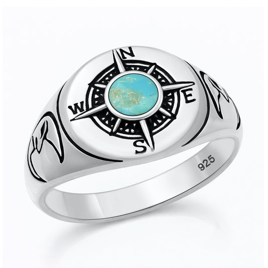 Silver Stone Ring - Compass