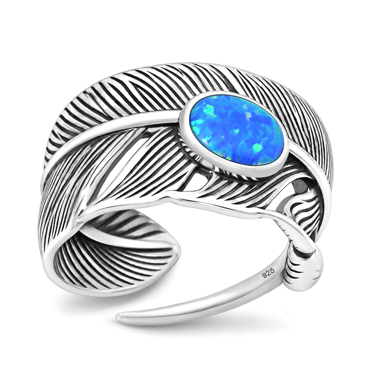 Silver Stone Ring - Feather