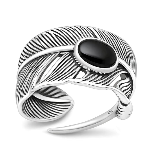 Silver Stone Ring - Feather
