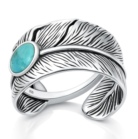 Silver Stone Ring - Feather