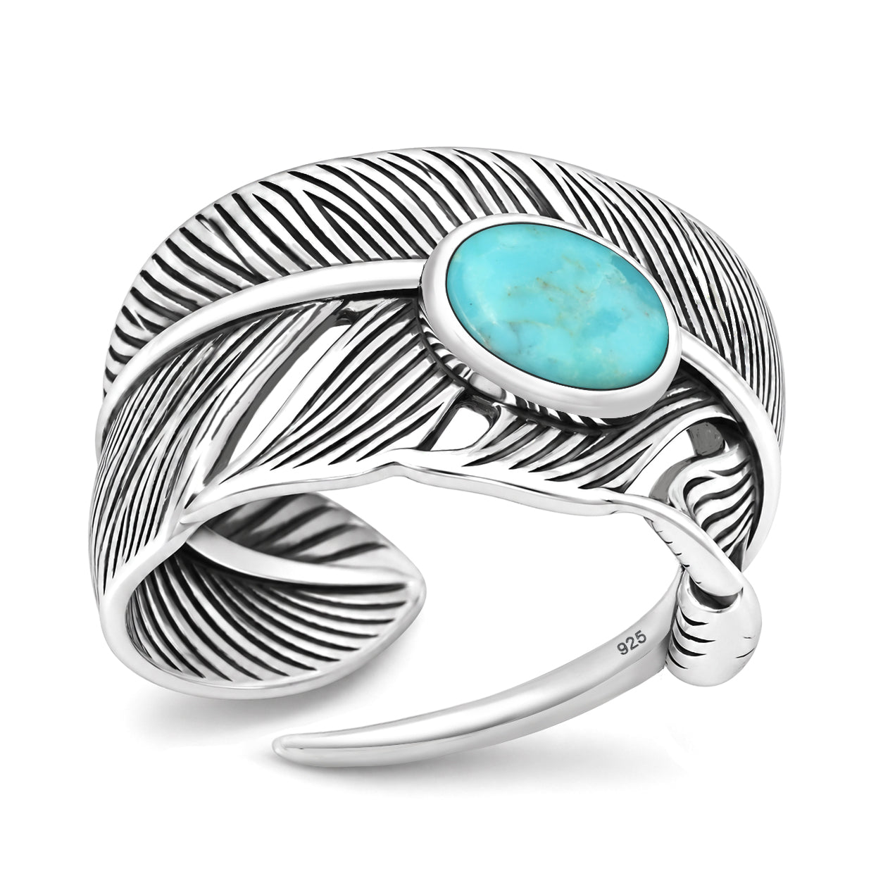 Silver Stone Ring - Feather
