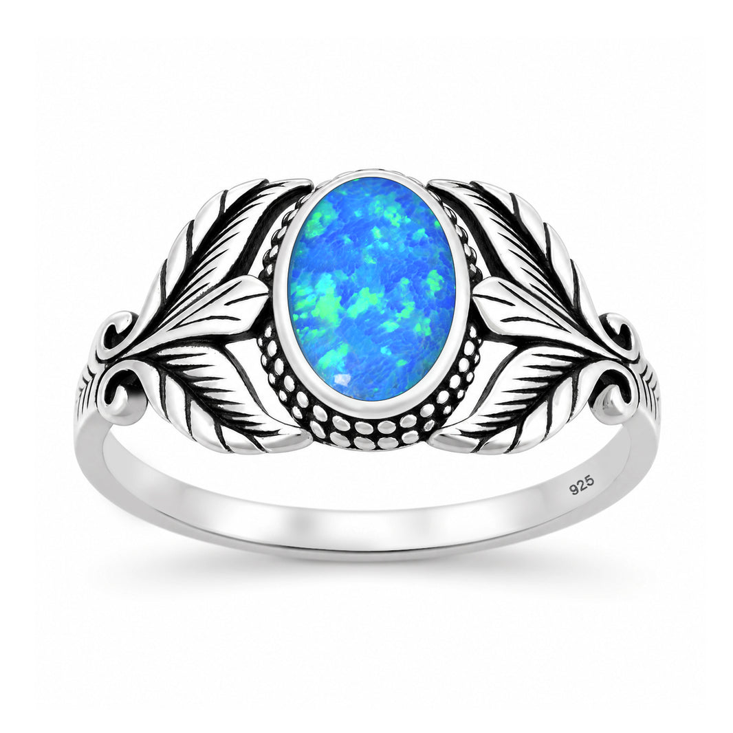Silver Lab Opal Ring - Leaf