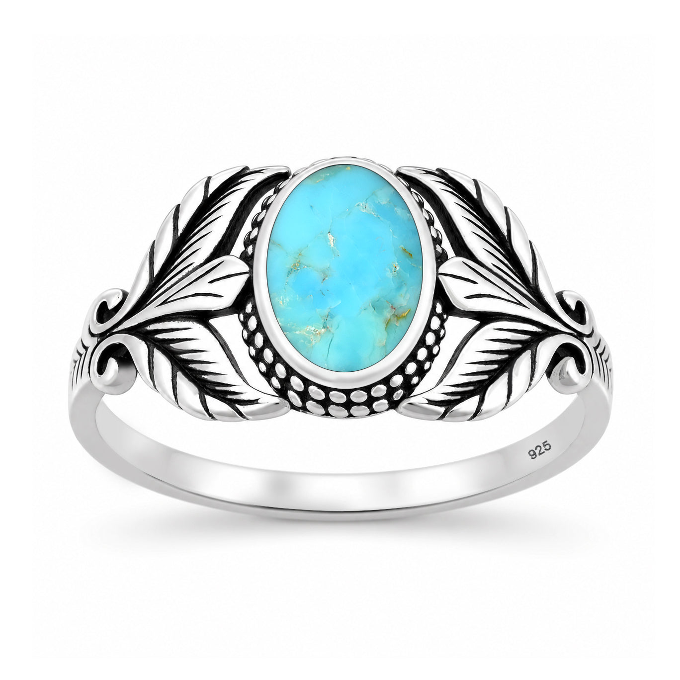 Silver Stone Ring - Leaf