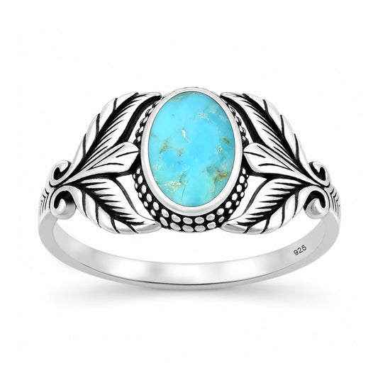 Silver Stone Ring - Leaf