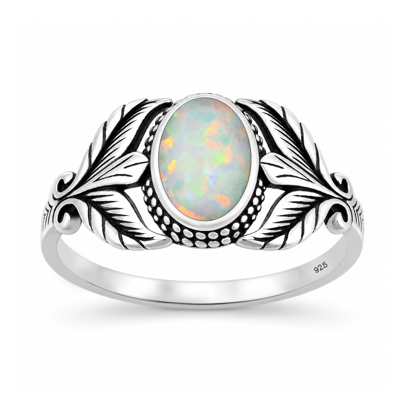 Silver Lab Opal Ring - Leaf
