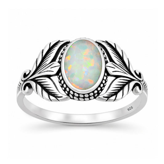 Silver Lab Opal Ring - Leaf
