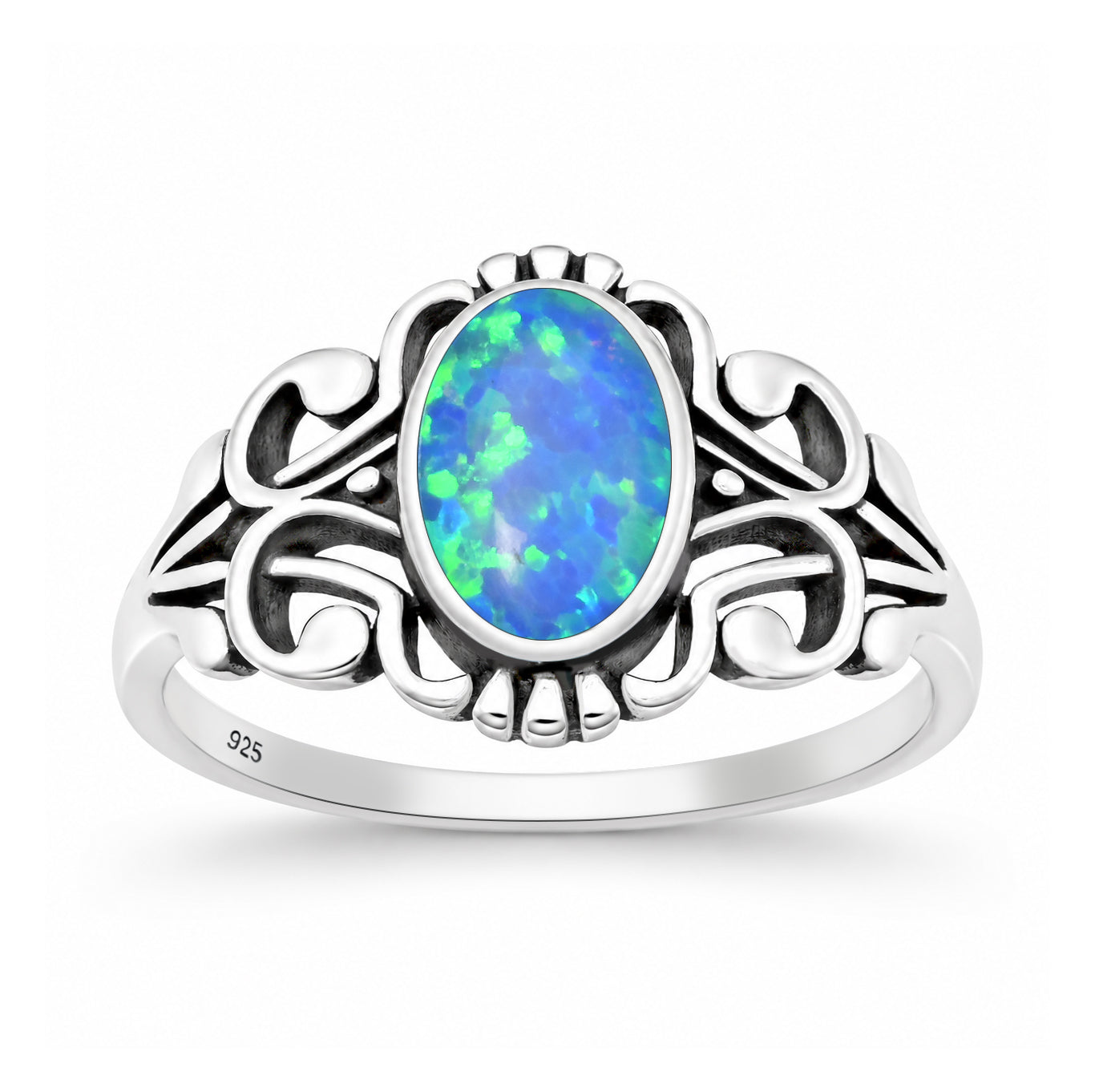 Silver Lab Opal Ring - Scroll