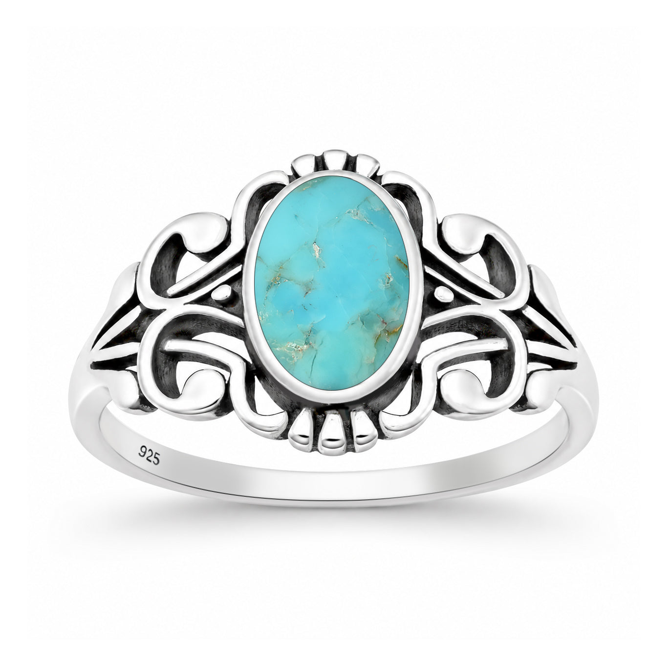 Silver Stone Ring - Scroll