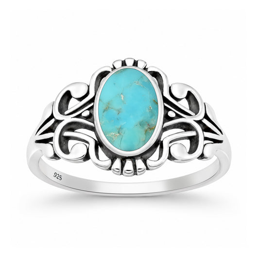 Silver Stone Ring - Scroll