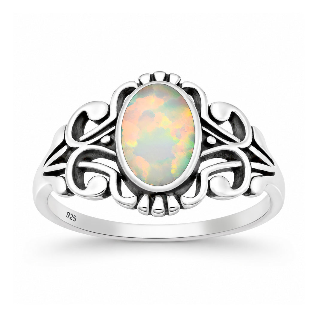 Silver Lab Opal Ring - Scroll