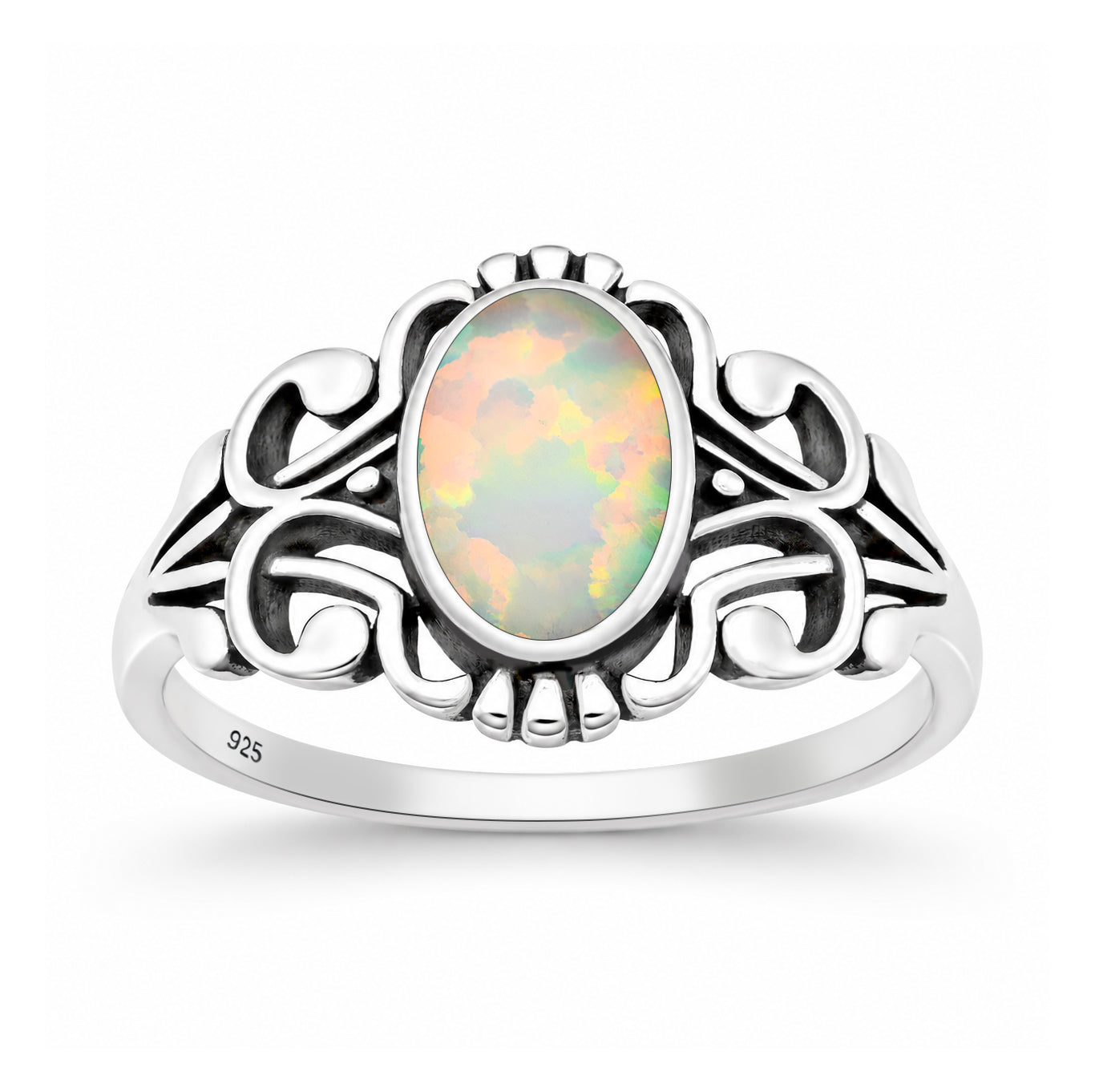 Silver Lab Opal Ring - Scroll