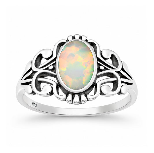 Silver Lab Opal Ring - Scroll