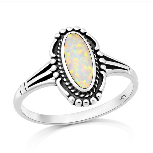 Silver Lab Opal Ring - Vintage Boho