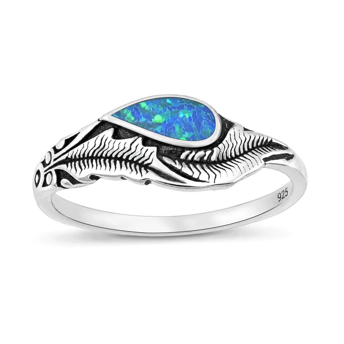 Silver Lab Opal Ring - Feathers