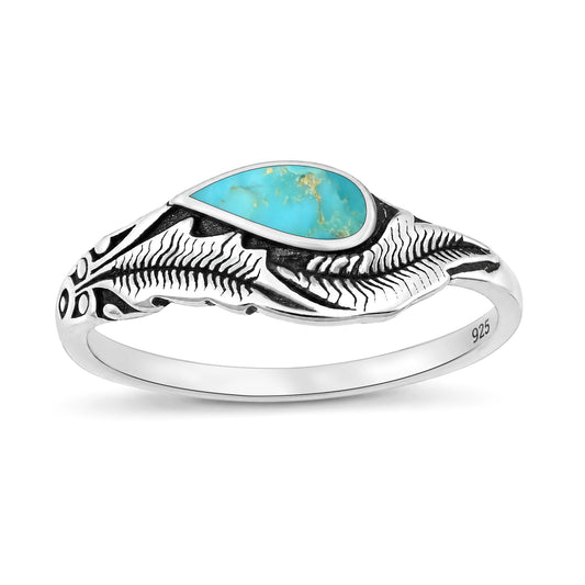 Silver Stone Ring - Feathers