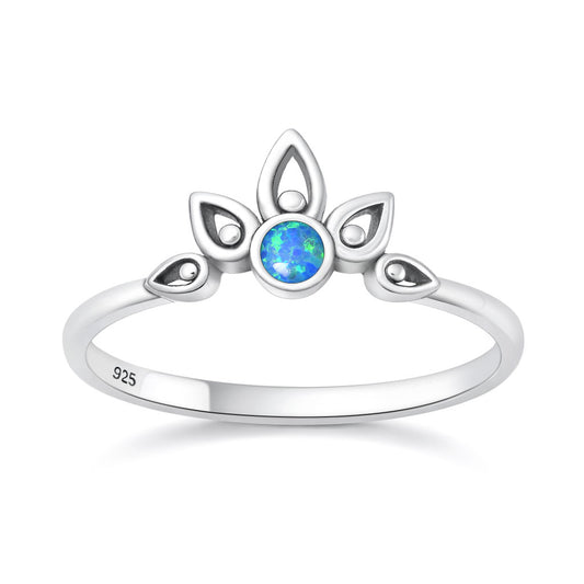 Silver Lab Opal Ring - Lotus Crown