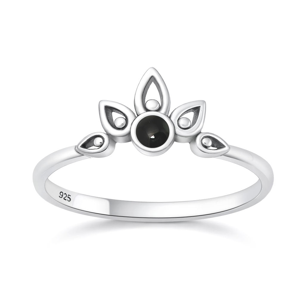 Silver Stone Ring - Lotus Crown